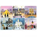 Комплект от 6 квадратни подложки за чаши - Черни котки в Париж CARTES D'ART