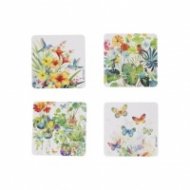 Комплект от 4 квадратни подложки за чаши - Цветя KIUB