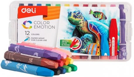 Маслени пастели  Deli Color Emotion EC20104, 12 цвята, в PP прозрачна кутия