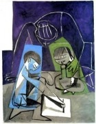 Claude dessinant,  Francoise et Paloma / Picasso